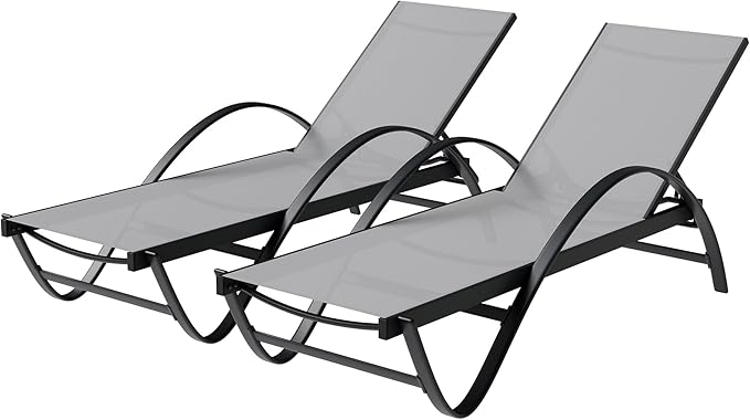 Shintenchi Patio Chaise Lounge Set of 2, Pool Chaise Lounge with Arm,Outdoor Lounge Chair with 5 Adjustable Backrest,Sunbathing Recliner,Beach Chair,Pool Chairs,Light Grey Shintenchi