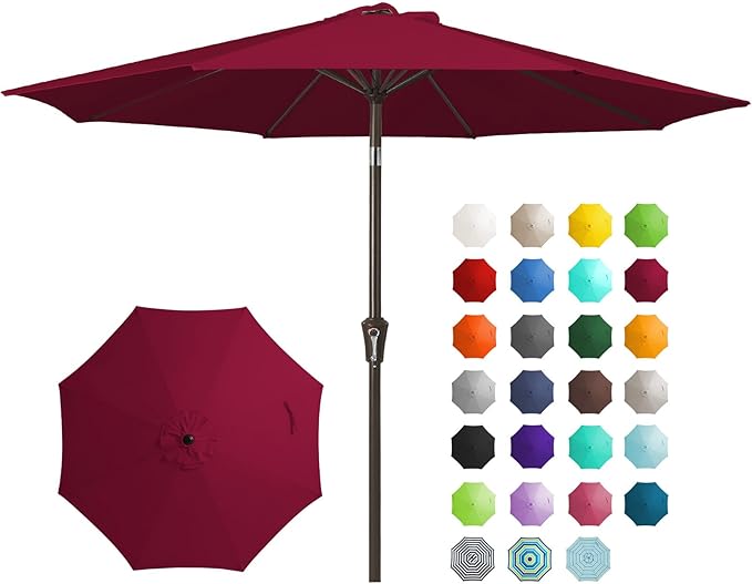 JEAREY 9FT Outdoor Patio Umbrella Outdoor Table Umbrella with Push Button Tilt and Crank, Market Umbrella 8 Sturdy Ribs UV Protection Waterproof for Garden, Deck, Backyard, Pool (Brick Red) JEAREYOutdoorsCollection