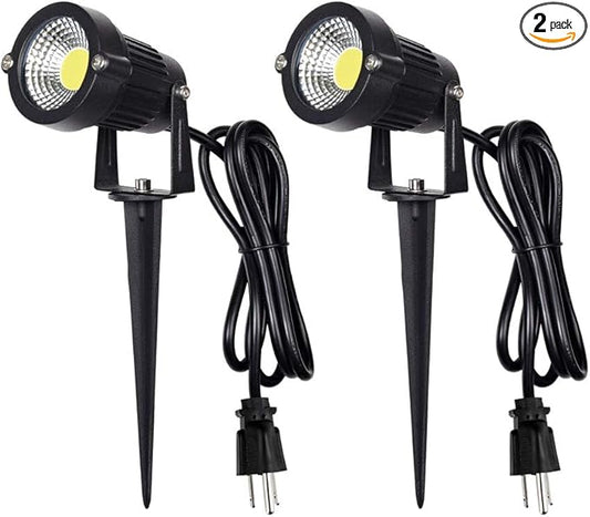 Z Outdoor Landscape LED Lighting 5W Waterproof Graden Lights COB Led Spotlights with Spiked Stand for Lawn Decorative Lamp US 3- Plug 6500K Daylight White Lights (2 Packs) Z
