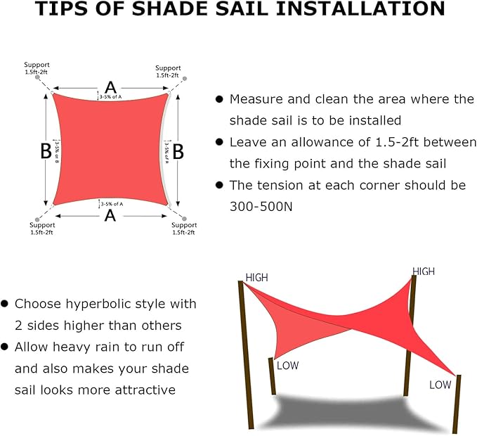KANAGAWA Sun Shade Sail 10'x10' Scarlet Rectangle UV Block Canopy Awning Shelter Fabric Cloth Screen for Outdoor Patio Garden Backyard KANAGAWA