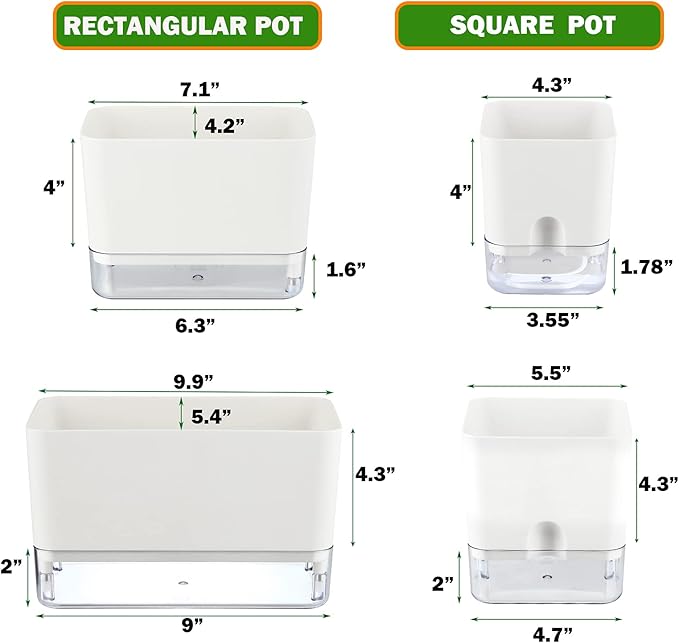 Planterhoma Self Watering Plant Pots for Indoor Plants 7/10 inch, 4 Packs Square Self-Watering Planters with Drainage Hole, White African Violet Pots for Devil's Ivy, Spider Plant, Orchid Planterhoma