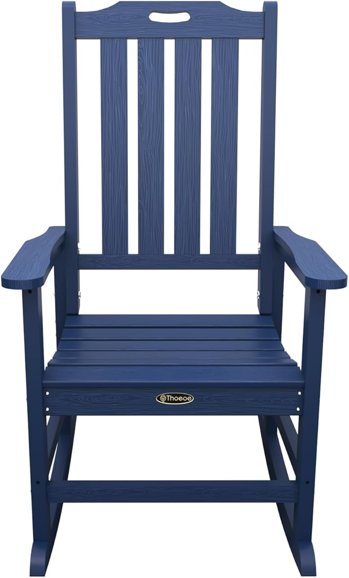Oversized Rocking Chair Set of 2, Outdoor Rocking Chair for Adults, All Weather Resistant Porch Rocker for Lawn Garden, Navy Blue THOEOE