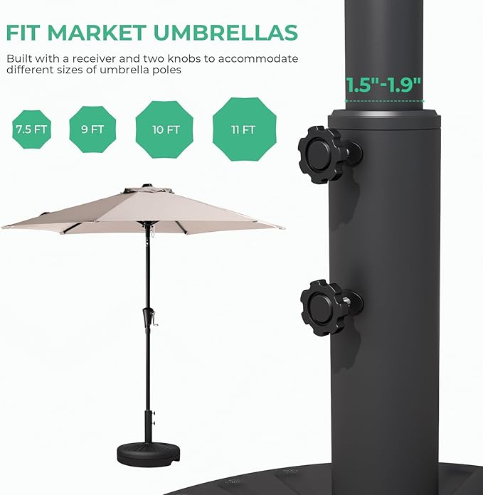 JEAREY 81.5lb Max Capacity Patio Umbrella Stand, Outdoor Umbrella Base Water Filled Stand, Heavy Duty Market Umbrella Holder for Patio, Deck, Poolside (Black) JEAREYOutdoorsCollection