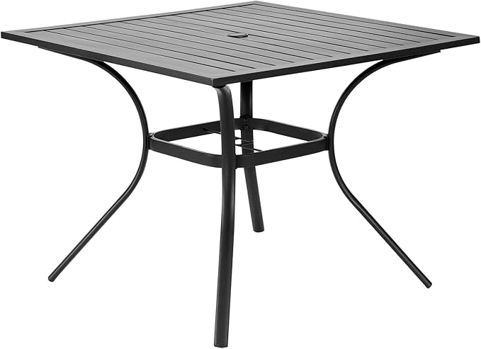 VEVOR Outdoor Patio Dining Table, 37 inch Square Metal Steel Slat Backyard Bistro Tables, with 1.5 in Umbrella Hole, Outside All-Weather Large Furniture for Lawn Garden Porch, Black VEVOR