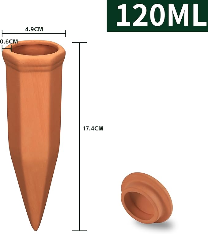 Large Terracotta Watering Spikes with Lids, Automatic Plant Waterer Outdoor | Indoor, Vacation Friendly Clay Plant Watering Devices System, Slow Release Self Watering Planter Insert, 6 Pack SoilaguaDirect