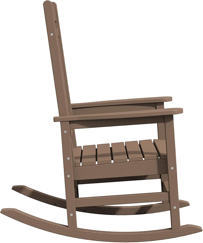 KINGYES Outdoor Rocking Chair Set of 2, High Density Polyethylene Patio Rocking Chairs with 330lbs Support for Adults, Brown KINGYES