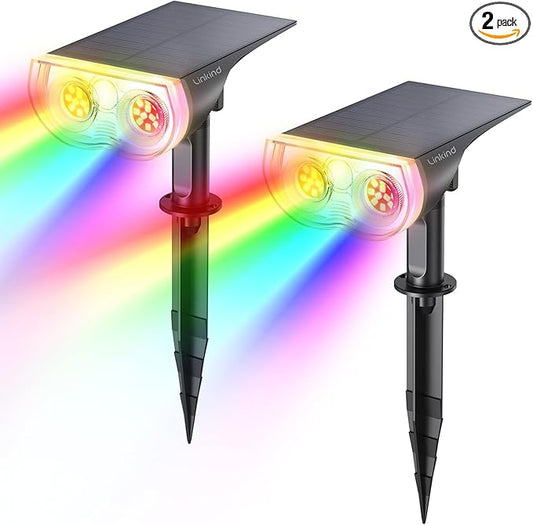 Linkind Solar Lights Outdoor Waterproof IP65, StarRay RGB Solar Spot Lights Outdoor, Color Changing Outdoor Solar Lights for Yard, Garden, Pathway, St. Patrick's Day (Multicolor, 2 Pack) Linkind