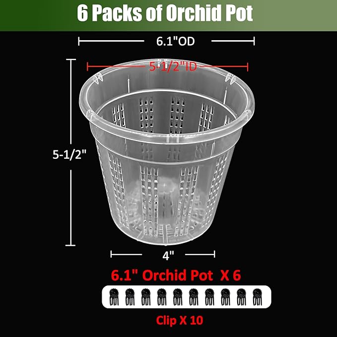 Orchid Pot, 6 Packs of 6.1" Orchid Pots with Holes, Orchid Pots for Repotting, Plastic Orchid Planter for Indoor Outdoor Plants (6 Packs, 6.1") HOLANHING