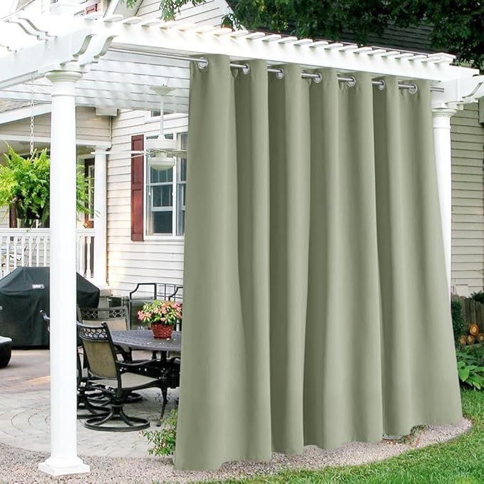RYB HOME Extra Wide Outdoor Curtains for Patio Waterproof Heavy Duty Thermal Insulated in Summer Full Coverage Privacy for Porch, Gazebo & Pergola, W100 x L84, Sage Green, 1 Panel RYBHOME