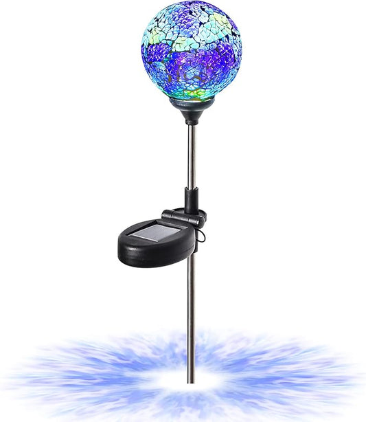 WNP Outdoor Mosaic Solar Light Stake Decor for Garden Waterproof,Color Glow Solar Powered Led Light Decorative Outdoor Landscape Blue Glass Ball Solar Absorb Birhtday Gift Lights for Mom Yard,Path WNPMakeYourLifeBeautiful