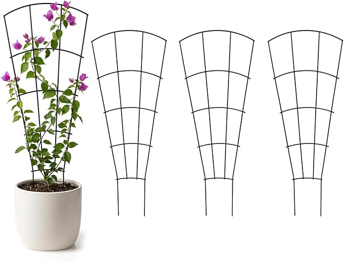 4 Pack 56'' Indoor Plant Trellis for Potted Plants Climbing Outdoor Metal Garden Trellis Houseplants Flowers Vine Ivy,Fan Shape, Black ThealynGardens