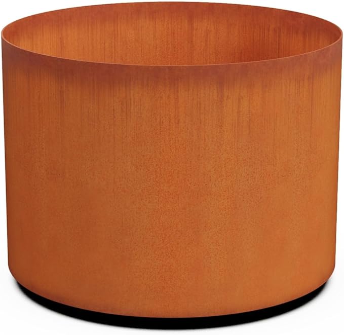 Plantercraft Large Round Planters for Outdoor Plants - 24 Inch Corten Steel Planter for Patio, Deck & Entryway | Heavy Duty Weathering Steel | Extra Large Outdoor Planters for Trees & Flowers Plantercraft