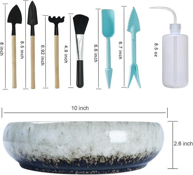 ARTKETTY Succulent Pots with Drainage - Large Succulent Planters with 2.2lb Mix Horticultural Lava Rock Pebbles, Planting Tools Set for Beginner- Shallow Bonsai Pot Ceramic Cactus Flower Plant Pot ARTKETTY