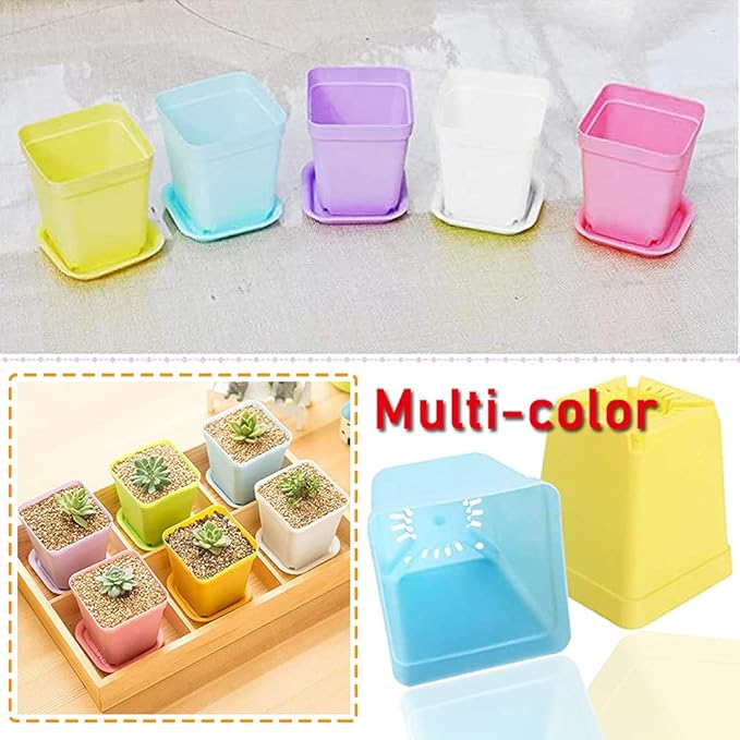Haawooky 48 PCS 3 Inch Colorful Plastic Plant Pot,Plastic Square Nursery Pots,Seedling Nursery Pots with Saucers for Garden,Home,Office,Balcony Decor,Garden Gifts Haawooky