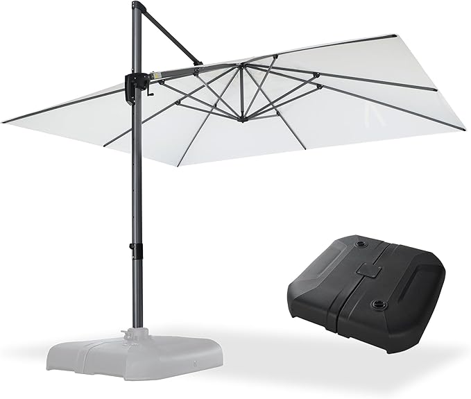 PURPLE LEAF 10' X 13' Patio Umbrella with Base Outdoor Cantilever Rectangle Offset Umbrella with 360-degree Rotation for Garden Deck Pool Patio White PURPLELEAF