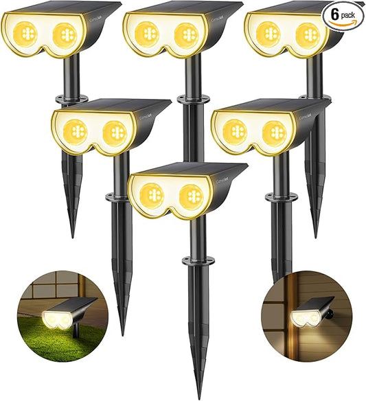 Consciot Solar Spot Lights Outdoor, 16 LEDs IP67 Waterproof, Auto On/Off Solar Landscape Spotlights, 2-in-1 Adjustable Wall Lights for Garden Yard Pathway, 6 Pack (Warm White) Consciot