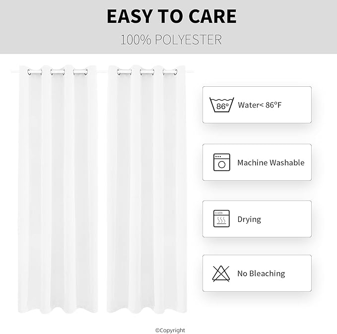 Waterproof Outdoor Curtain W52 x L84 - Grommet Top Sunlight Blocking Window Treatment Drapes Blackout Curtains for Home Bedroom Living Room Outdoor Patio Porch Pergola Cabana Gazebo (Pure White) DivaenCamino
