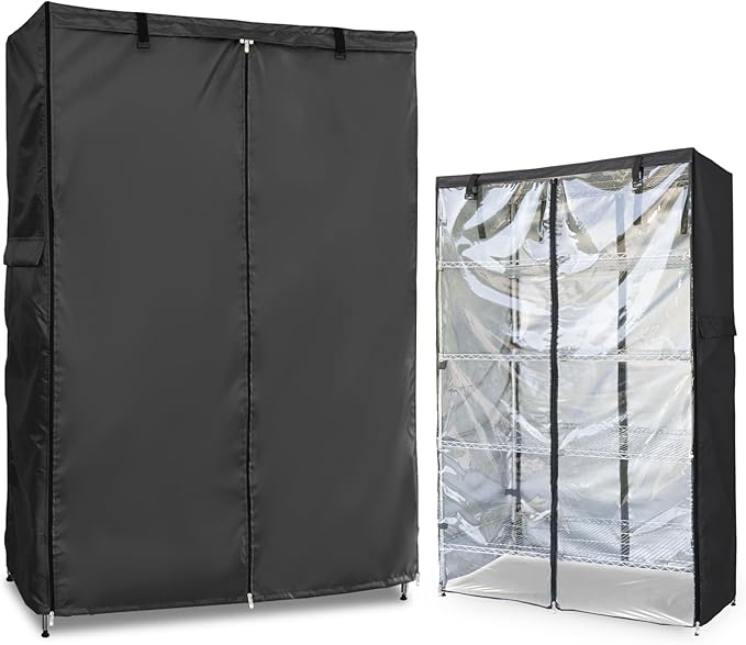 Waterproof Shelf Cover,Outdoor 600D Heavy Duty Dustproof Storage Shelves Cover,36''x14''x54'' Shelf Covers for Wire Shelving with Zippers,Storage Rack Covers with Clear Front Dalema