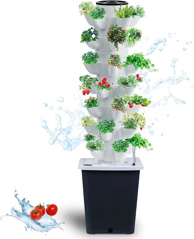 Hydroponics Tower Indoor Growing System Vertical Garden Planter Indoor Smart Garden Kit with Pump and Movable Water Tank Vegetable Plant Gift for Gardening Lover (35-Plants) JPWDDWYT