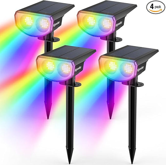 Kyosho Color Changing Solar Outdoor Lights, 9 Lighting Modes Halloween Christmas Lights, Waterproof RGBW Multicolor Solar Spotlight for Tree Pool Garden, 4 Pack Kyosho