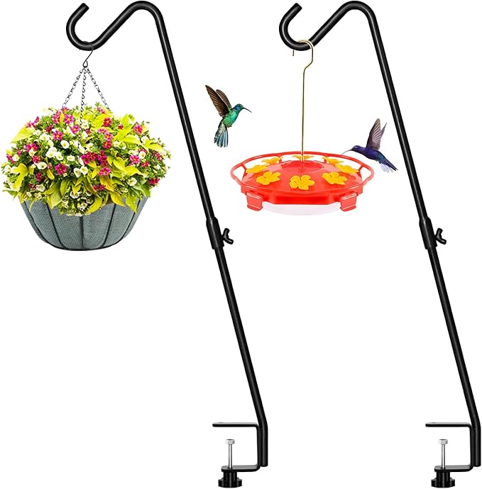FEED GARDEN 2 Pack 29 Inch Adjustable Deck Hook,Solid Steel Deck Hangers for Bird Feeders,Lanterns, Flower Basket and Suet Baskets with Clamp,Black FEEDGARDEN