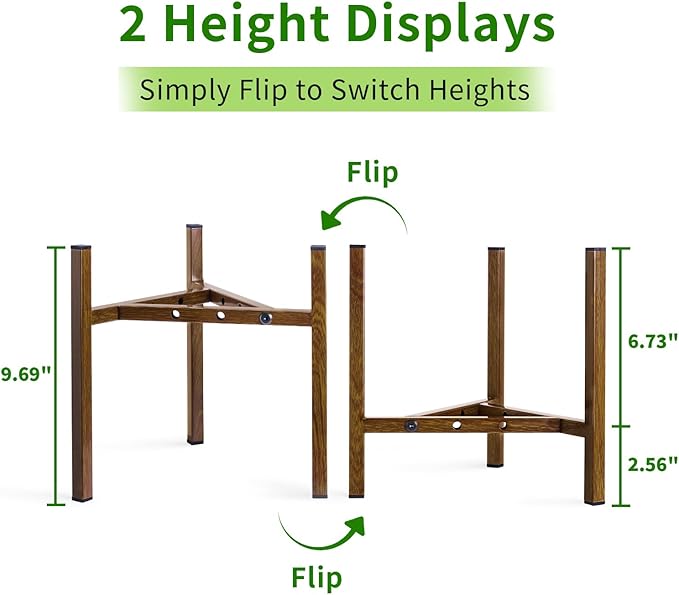 Airpark Adjustable Plant Stand Indoor, Metal Mid Century Modern Plants Stands, Stable Plant Holder Indoor Outdoor Corner, Fit 8 9 10 11 12 inch Pots,Brown Wood-Grain (Pot & Plant Not Included) Airpark