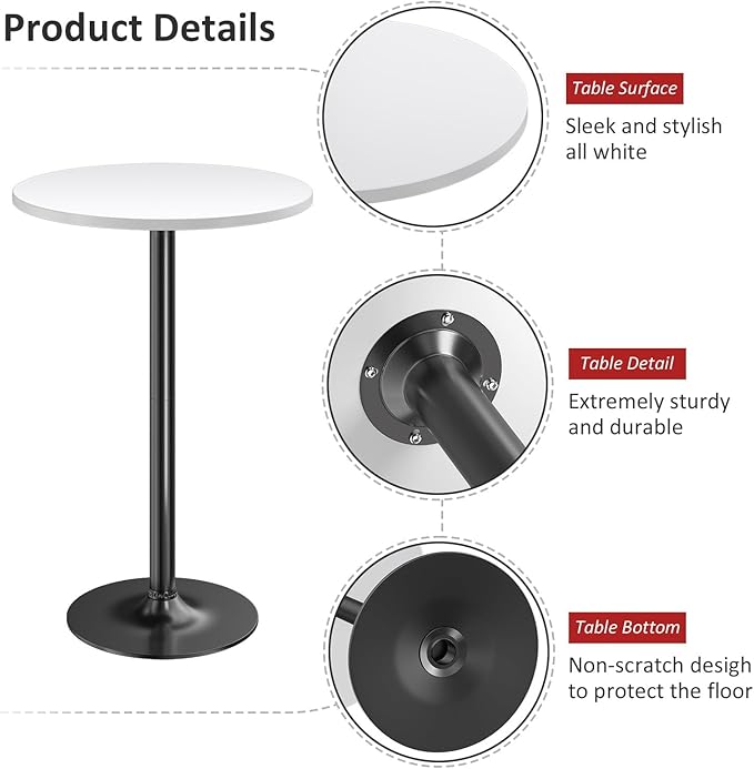 Furmax Bistro Pub Table Round Bar Height Cocktail Table for Home Bar, Small Round Bar Tables for Party, Dining Room, Living Room and Wedding, Metal Base MDF Top Obsidian, 40.6 Inch Height (4, White-1) Furmax