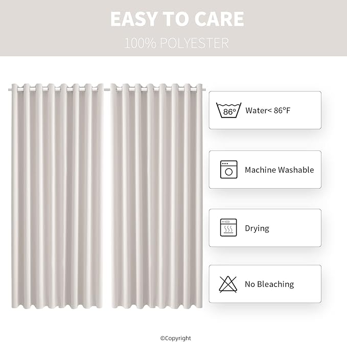 Waterproof Outdoor Curtain W105 x L95 - Grommet Top Sunlight Blocking Window Treatment Drapes Blackout Curtains for Home Bedroom Living Room Outdoor Patio Porch Pergola Cabana Gazebo (Cream) DivaenCamino