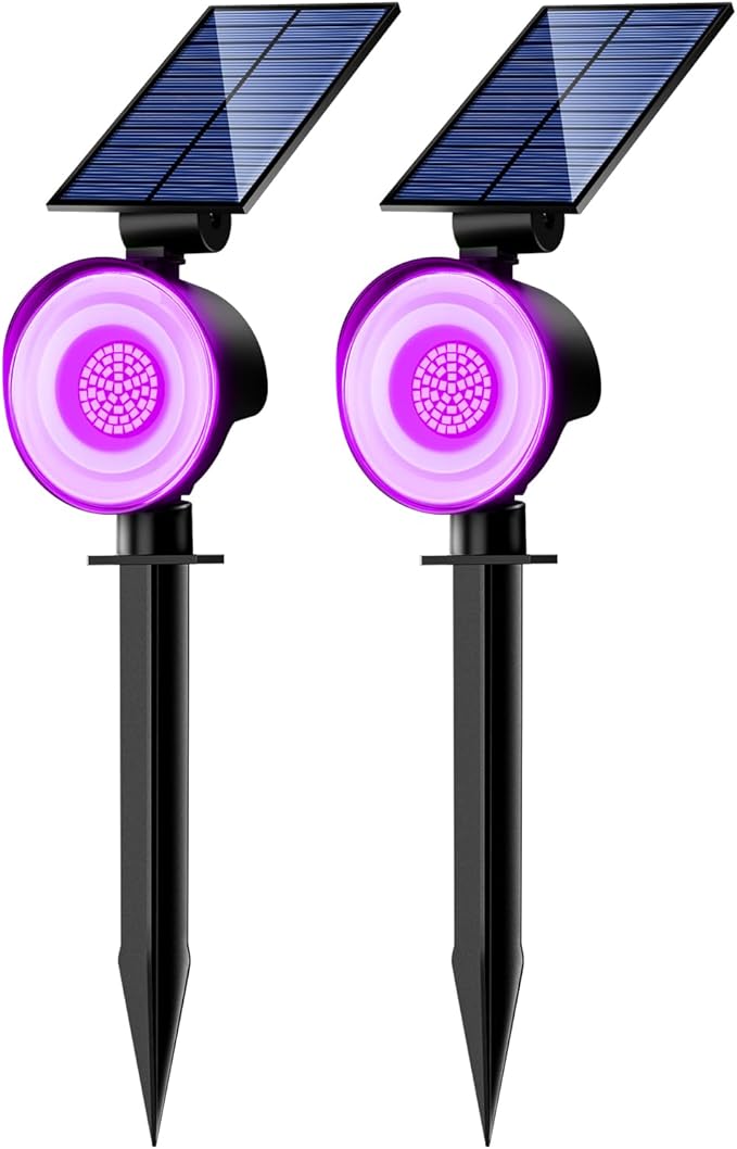 nipify 2 Pack Solar Spot Lights Outdoor Waterproof, Solar Spotlight Light for Outside Yard Landscape Lighting Pathway Lights Wall Auto On/Off, Purple Nipify