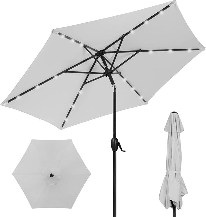 Best Choice Products 7.5ft Outdoor Solar Market Table Patio Umbrella for Deck, Pool w/Tilt, Crank, LED Lights - Fog Grey BestChoiceProducts