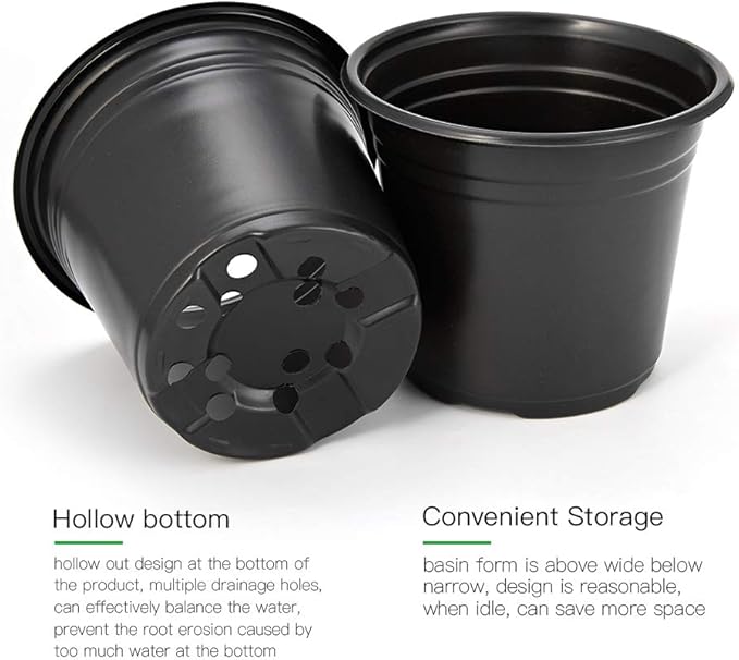 JERIA 100-Pack 0.5 Gallon Plant Nursery Pots, Plastic Pots for Flower Seedling, Flower Plant Container Seed Starting Pot, Come with 100 Pcs Plant Labels(Black) JERIA