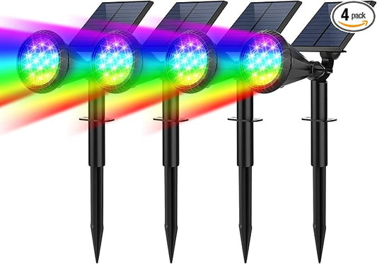 Solar Spot Lights Outdoor Color Changing, 7 Modes/14 LED Outdoor Solar Lights for Yard, Waterproof RGB Multicolor Solar Landscape Spotlights Auto On/Off for Flood, Yard, Tree, Pathway, 4 Pack FratinkSolarLights
