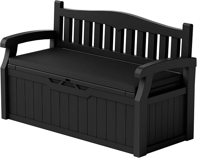 Devoko 80 Gallon Storage Bench with Cushion, Lockable Deck Box for Patio Furniture, Garden Decor and Outdoor Seating for Cushions, Garden Tools and Pool Supplies (Black, 80 Gallon with Cushion) DEVOKO
