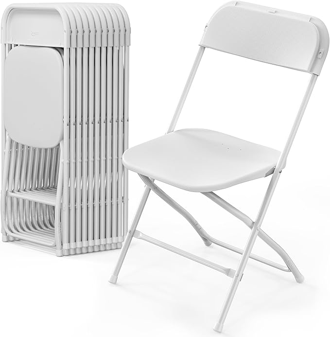 VINGLI 12 Pack White Plastic Folding Chair, Indoor Outdoor Portable Stackable Commercial Seat with Steel Frame 350lb. Capacity for Events Office Wedding Party Picnic Kitchen Dining VINGLI