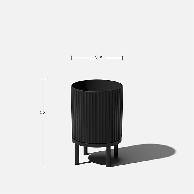 Veradek Demi Series Round Planter w/Stand for Porch/Patio | Durable Plastic-Stone Composite & Wooden Stand | Modern Décor for Tall Plants, Flowers VeradekOutdoor