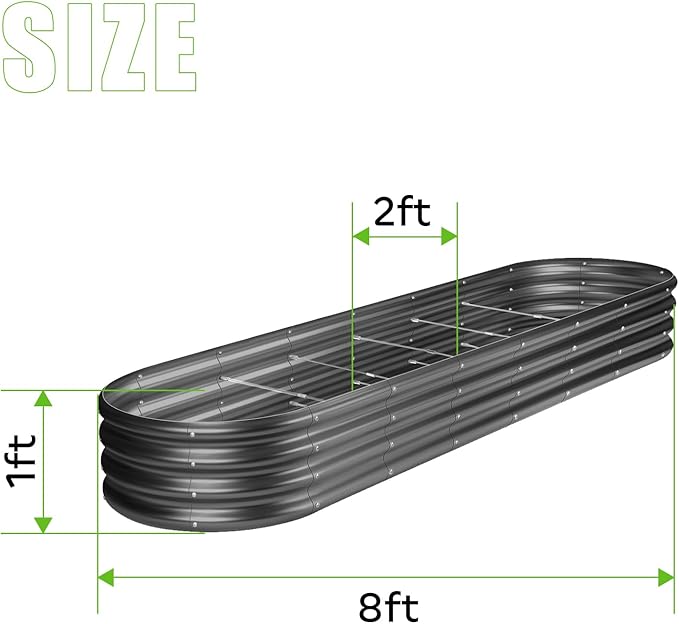 Land Guard 8×2×1ft Galvanized Raised Garden Bed Kit, 108 Gallon Capacity Raised Garden Boxes Outdoor, Oval Metal Raised Garden Beds for Vegetables, Gray(with 10 Connecting rods) LandGuard