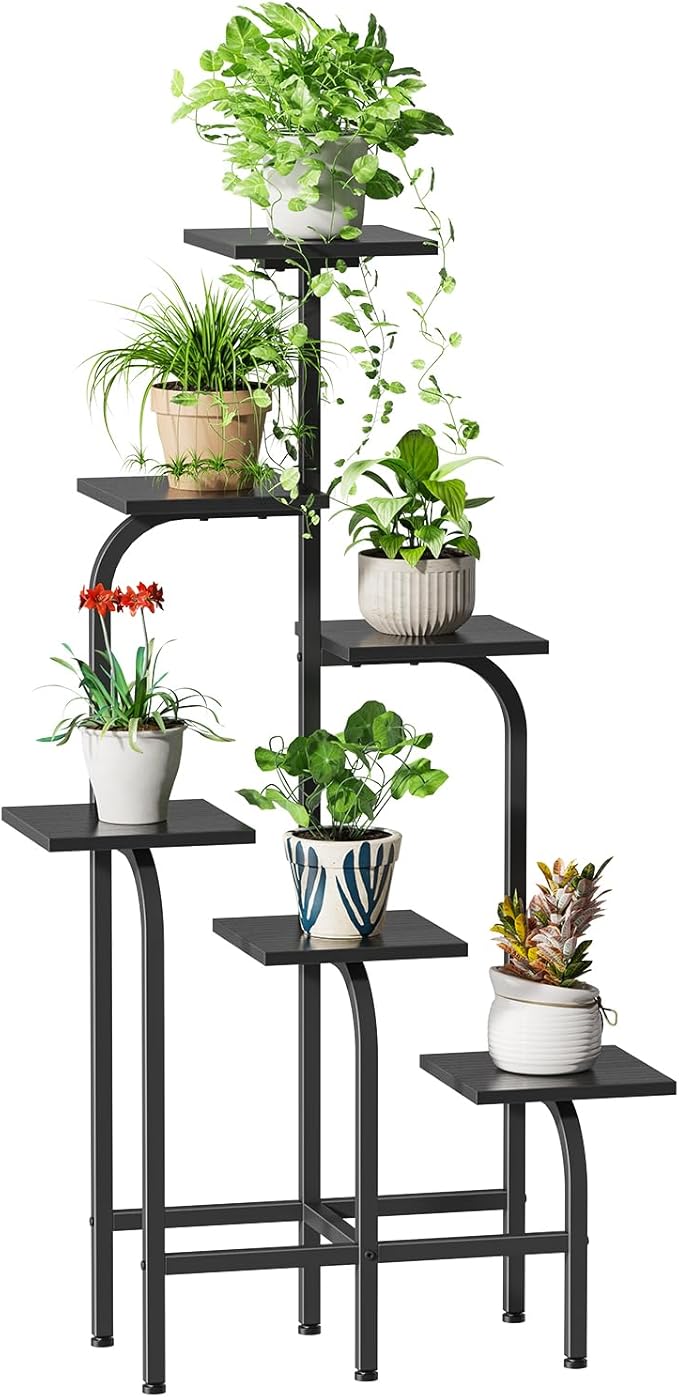 6 Tier Plant Stand Indoor, Plant Shelf for Multiple Plants, Flower Pot Holder Shelf, Planter Display Rack for Patio Garden Balcony Living Room Bedroom Decor, Black Asgolion