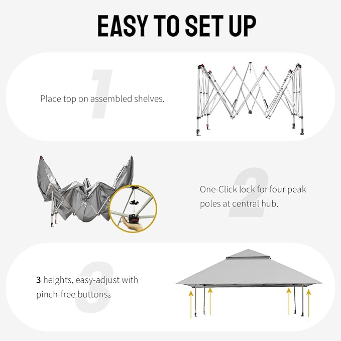 CROWN SHADES 13x13 Pop Up Gazebo, Canopy Tent, Gazebos on Clearance - Outdoor Gazebo for Backyard & Patio Furniture - Carpa Pop Up Tent with Wheeled STO-N-Go Cover Bag (Grey) CrownShades