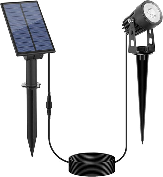 APONUO Metal Solar Spot Lights Outdoor with 9.8ft Cable Solar Powered Landscape Lighting Low Voltage IP65 Waterproof Auto On/Off for Outside Garden Yard Landscape Pathway Garage-Cool White(1-in-1) APONUO