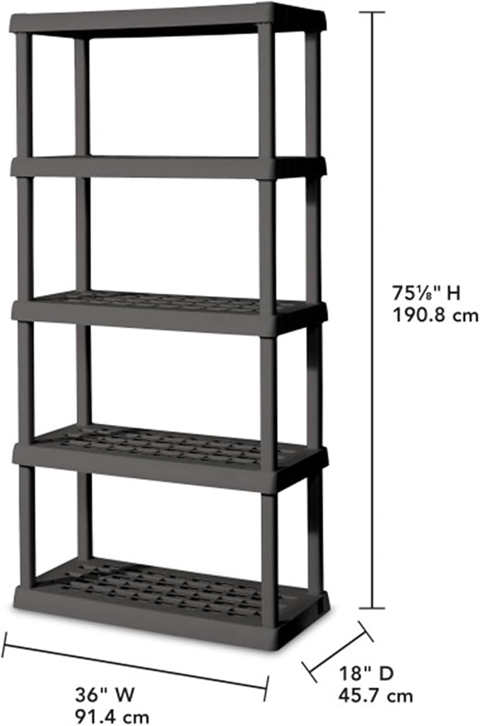 Sterilite 5 Shelf Unit, Heavy-Duty Shelving Storage Rack for Home and Garage, Gray - Multipurpose Plastic Organizer Shelves for Smart Organization Sterilite
