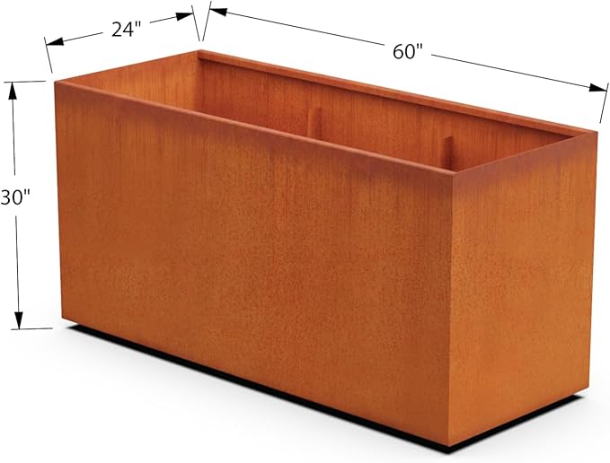 Plantercraft Large Rectangular Planters for Outdoor Plants 60x24x30 | Extra Large Corten Steel Planter Box for Commercial & Residential Landscaping | Heavy Duty Metal Planter, Arrives Fully Assembled Plantercraft