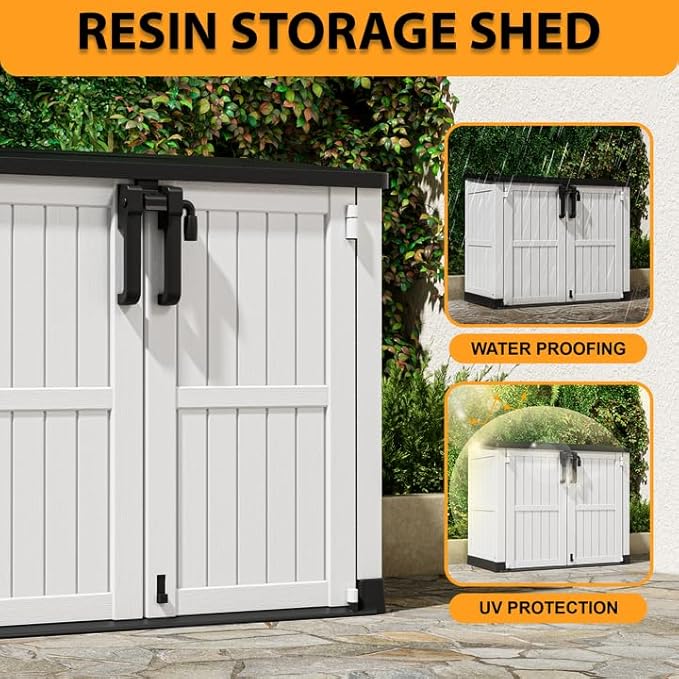 LHBcraft Outdoor Storage Cabinet 36 Cu Ft with Lockable Doors, Waterproof Outdoor Storage Box for Patios,Portable Horizontal Resin Storage Shed, Easy to Assemble LHBcraft-US