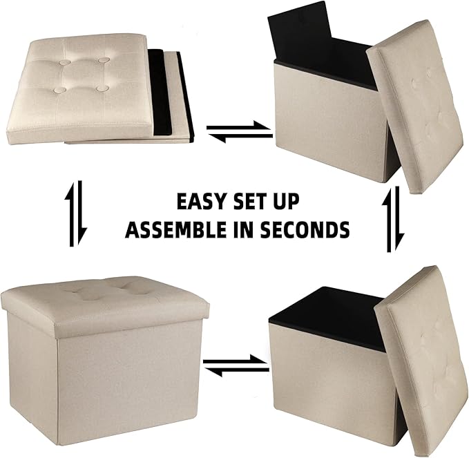 ALASDO Storage Ottoman Footrest Stool Small Ottoman with Storage Foldable Ottoman Foot Rest Footstool Bench for Living Room 17x13x13inches Beige ALASDO