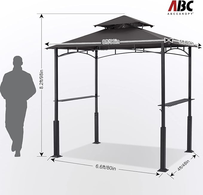 ABCCANOPY 8x5 Grill Gazebo - Outdoor BBQ Canopy Shelter with Led Light for Patio Backyard Grilling (Dark Grey) ABCCANOPY