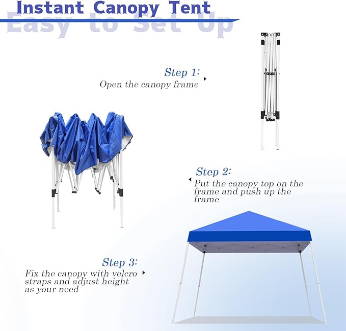 Canopy Tent, 10X10 FT Pop Up Canopy Outdoor Instant Tent Slant Legs with Carrying Bag, Portable Gazebo Shelter for Patio Deck Garden and Beach - 8X8 FT Canopy Cover, Blue Oneofics