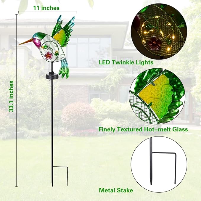 DREAMYSOUL Outdoor Solar Garden Lights, Hummingbird Solar Lights for Outdoor Patio Yard Pathway, Hummingbird Gifts for Women Mom Grandma DREAMYSOUL