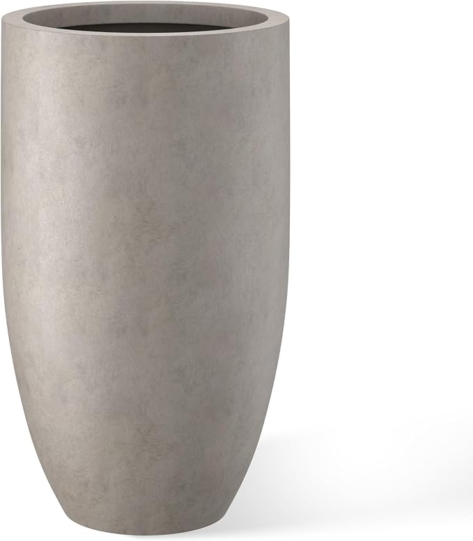 Kante 24 Inch Tall Round Concrete Planter, Large Indoor Outdoor Plant Pots with Drainage Hole and Rubber Plug, Modern Decorative Garden Pots for Home Patio Porch, Weathered Concrete Kante