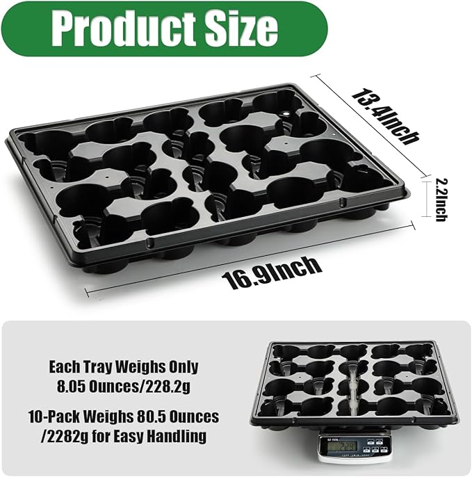 20 Cell Plant Trays for Carrying 3 inch Round Nursery Pots, Sturdy Plastic Trays Suitable for Holding 200 pcs Peat Pots (10 Packs) RooTrimmer