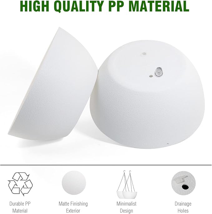 13 inch Large Hanging Planters Plant Pots for Outdoor Indoor Plants with Drainage Holes and Chain, 2 Pack Round Hanging Flower Pots for Garden Home Porch Decor, White WSMKSZ