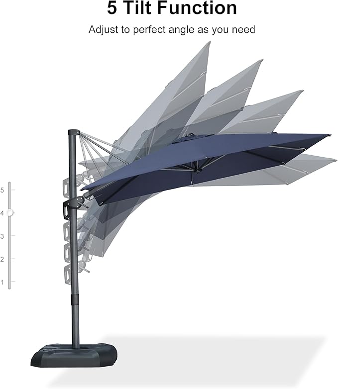 PURPLE LEAF 8' X 8' Left-right Tilting Patio Umbrella Outdoor Cantilever Swivel Square Umbrella Aluminum Offset Umbrella with 360-degree Rotation for Garden Deck Pool Patio Navy Blue PURPLELEAF